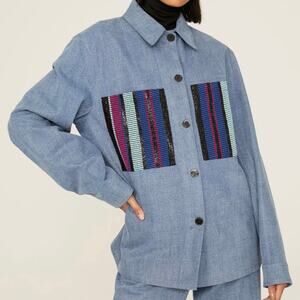 Benjamin Benmoyal Cassette Overshirt Medium Womens Denim Shacket Oversized Blue